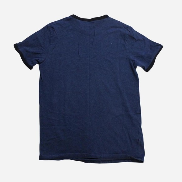 Mens Y2K Retro 80s Ringer Style Blue Logo Wreath Shirt - Picture 3 of 7